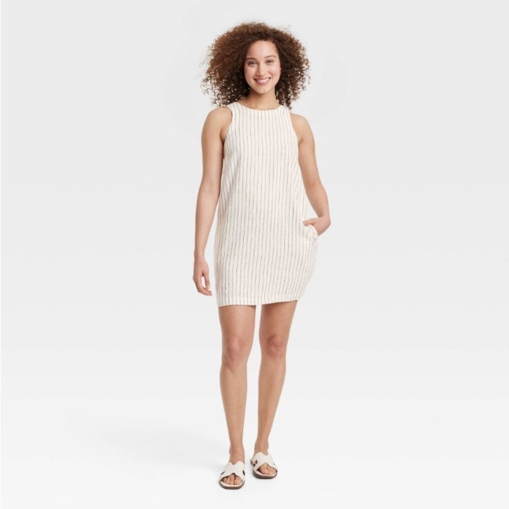 Women's Linen Mini Shift Dress - A New Day™ White Striped new